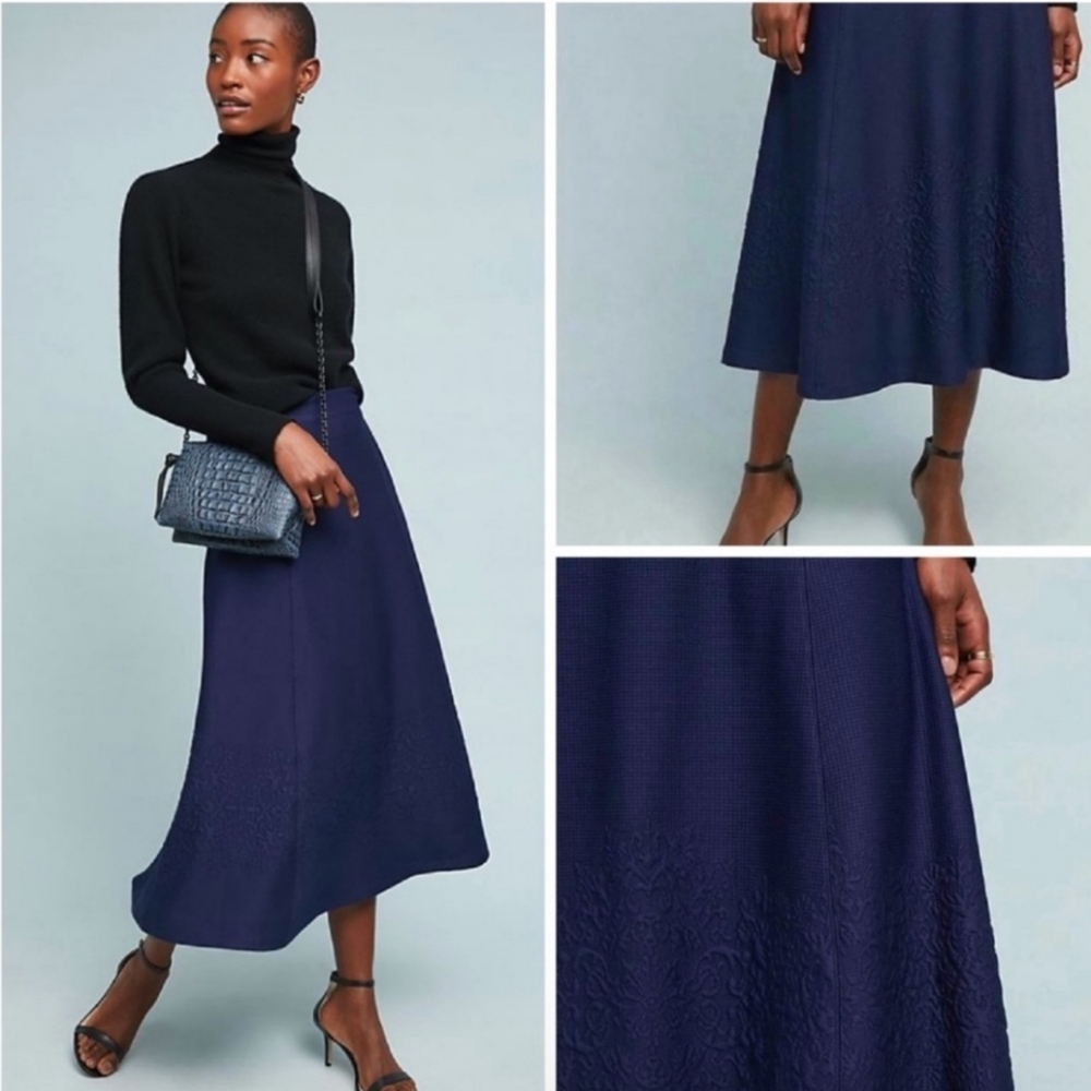 Anthropologie Navy Midi Skirt